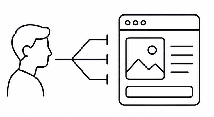 人からサイトへ向かう線が三つに分かれ、いずれも行き止まりになっている線画